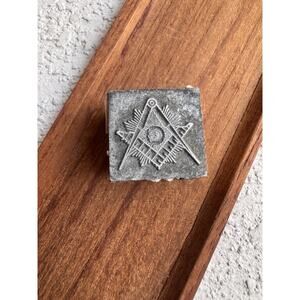 Antique Freemason Ink Stamp Letterpress Block Masonic Square Compass Seal